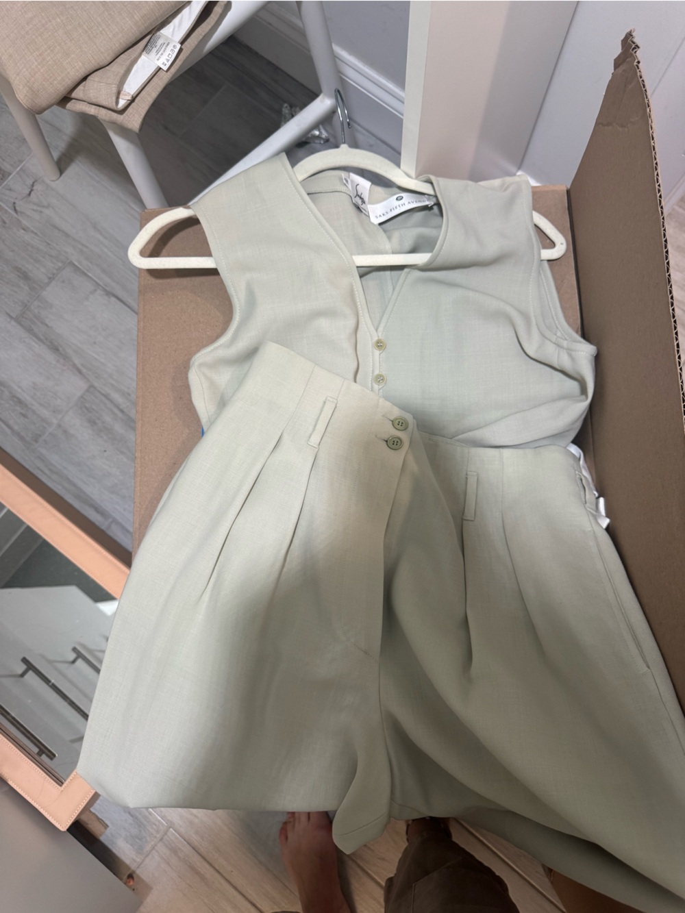 Vintage Saks Fifth Avenue Italian wool Light Sage Tailored Vest & Pant Set
